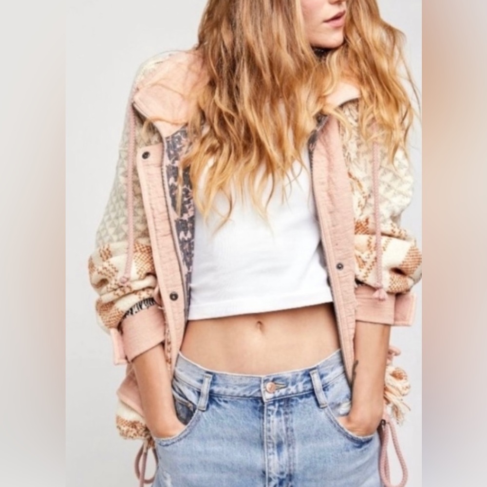 Free People Everything Nice Sugar Rose Pink Fringe Jacket M NWT